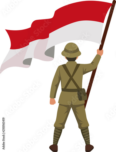 indoensia soldier with flag