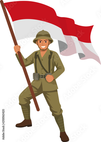 indoensia soldier with flag