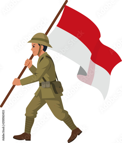 soldier with flag of indonesia