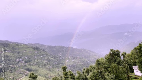 Beautiful Rainbow After Rain Over Scenic Landscape with Colorful Sky, Fresh Atmosphere, Natural Beauty and Peaceful Countryside View Experience