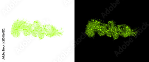 Vibrant green smoke trail isolated on white and black backgrounds, toxic gas cloud effect, neon vapor mist for creative design overlays