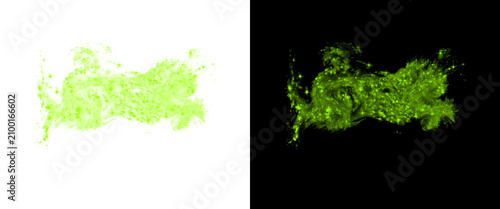 Neon green liquid splash on black and white background, vibrant lime fluid explosion, abstract glowing toxic waste spill with droplets