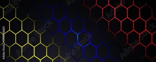 Obraz na płótnie Dark gray and blue horizontal hexagonal technology abstract vector background