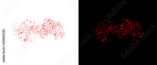 фотографія Red blood splatter texture on white and black backgrounds, organic crimson liqui