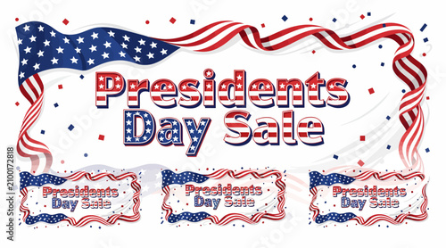 Presidents Day Sale Banner with US Flag and Confetti