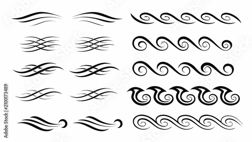 Canvastavla Black and white wave motifs collection varying in curvature and style