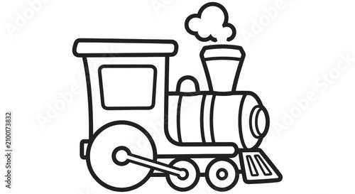 Bild auf Leinwand Steam Train Line Drawing Black And White Illustration On White Background
