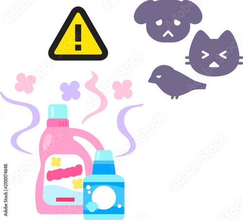 Foto 柔軟剤や合成洗剤と弱るペットのアイコン