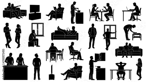 Architectural Interior People Silhouette Collection with Modern Lifestyle CAD Vectors