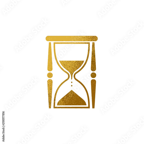 Fotografía Golden hourglass icon, isolated on white, conveying passage of time and scarcity
