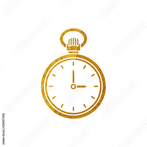 Billede på lærred Golden pocket watch icon isolated on white background, vintage timekeeping symbo