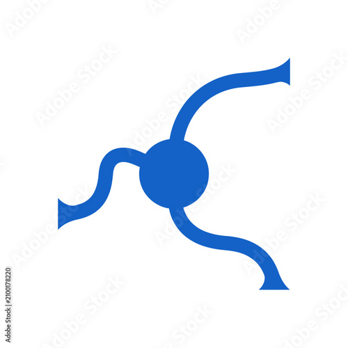 Obraz na płótnie Isolated blue neuron cell with dendrites and axon, simple medical symbol on whit