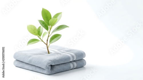 New growth sprouting from stacked gray towels