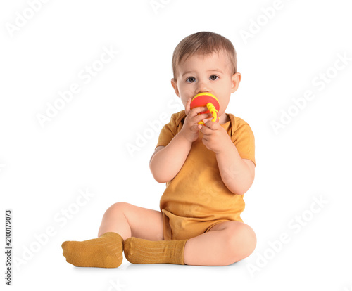 Cute baby with nibbler on w...