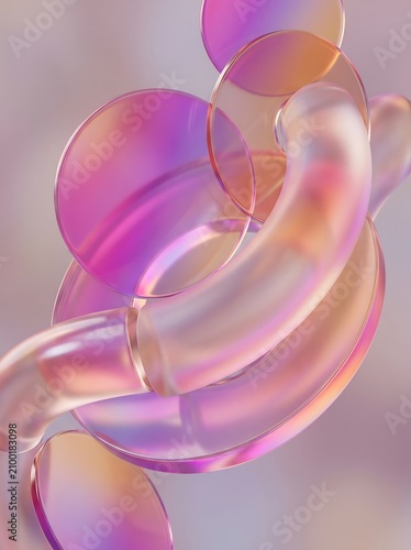 3D Iridescent Holographic Glass Circles and Frosted Cylinders 