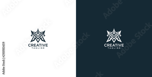 Fotografía Abstract letter M crown logo design template with sword element for royal luxury