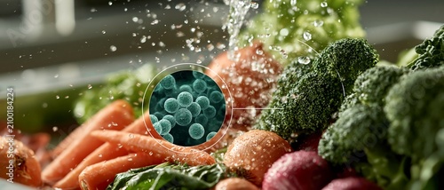 Rinsing fresh vegetables under running water to help remove Cyclospora contamination. Food safety, hygiene and public health concept for preventing foodborne disease before meal preparation