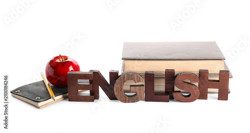 Word ENGLISH made of wooden...