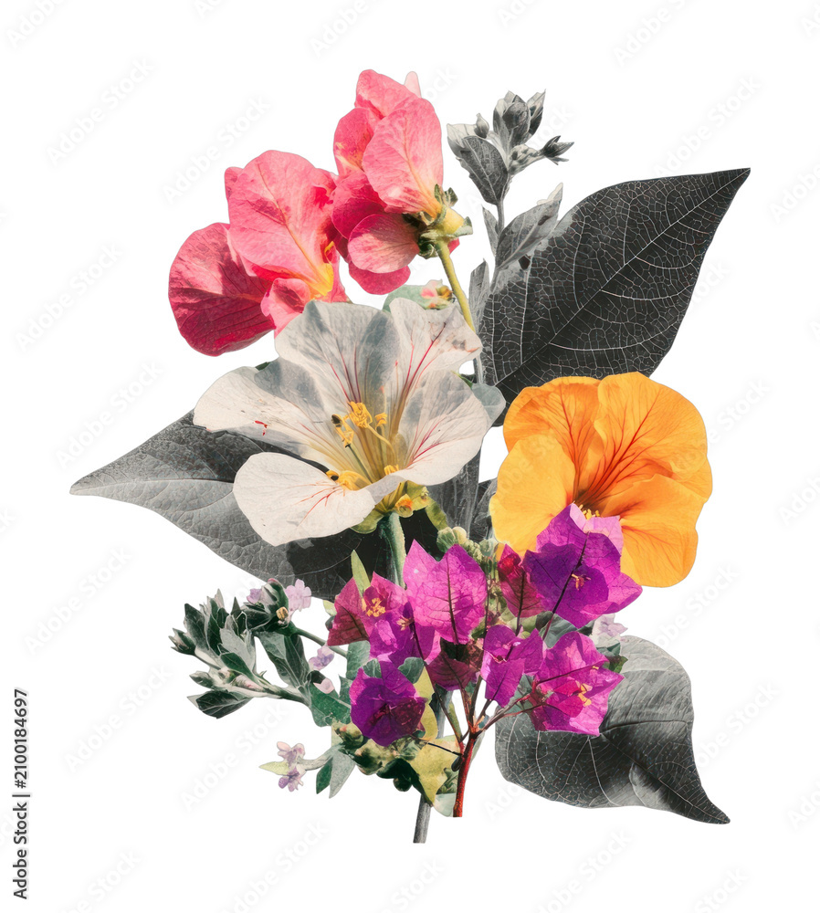 Fototapeta premium PNG Vibrant floral collage art