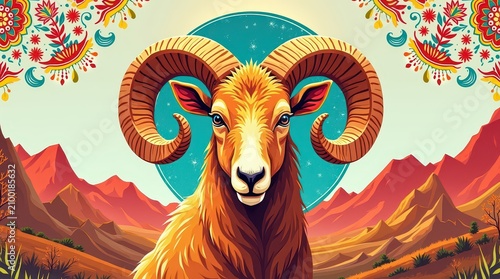 Colorful illustration of the Aries zodiac sign in Kyrgyzstan