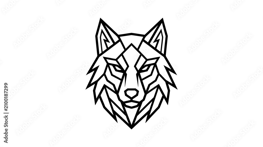Obraz premium Geometric wolf head vector illustration, linear predator face logo icon isolated on white background