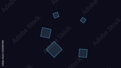 Floating Blue Geometric Square Frames Moving on Dark Background