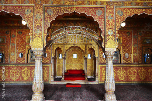 Photography Golden palace in India, ornate architecture with intricate carvings and majestic