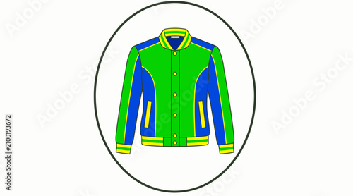 Stylish Varsity Blue and Green Jacket Icon on White Background