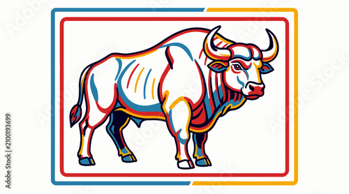 Stylized Bull Illustration - Strong, Powerful Animal Design in Vibrant Colors