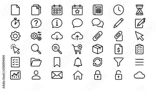 Minimal Thin Line User Interface Icons Collection for Business Office Web and Mobile Applications
