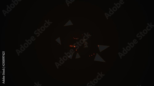 Abstract motion background with rotating dark triangles and red dots