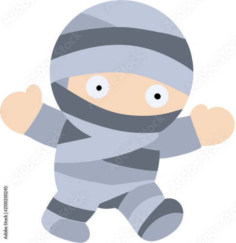 Cute little mummy cartoon character running happily for Halloween design