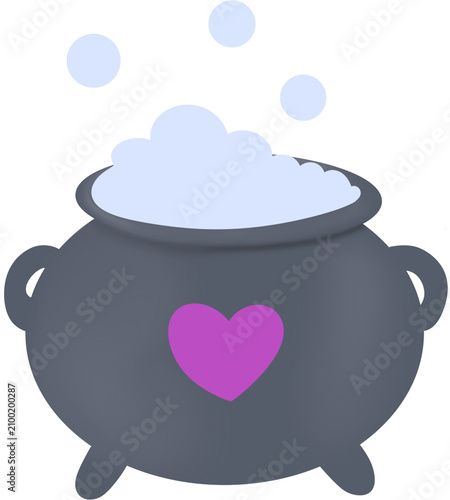Cute Halloween witch cauldron with bubbling love potion cartoon illustration