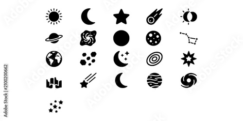 Fotografía Icon set collection of space, astronomy, celestial objects, solar system, and cosmic phenomena for science and education design projects