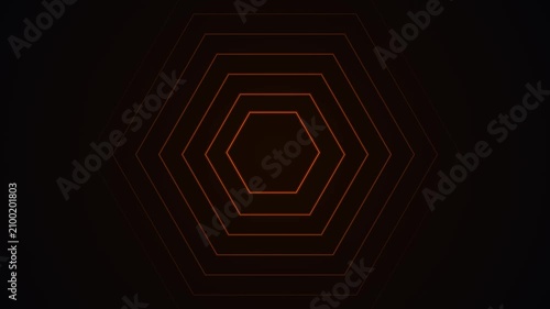 Glowing Orange Hexagon Lines Pulsing in Abstract Digital Background