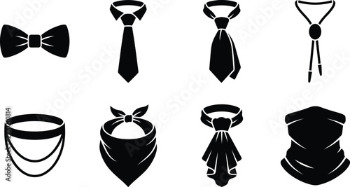 Photos Set of various men's neckwear icons including neckties, bow ties, bandanas, and