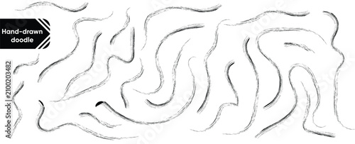Collection of hand-drawn black textured wavy brush strokes on a white background