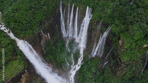 Aerial View of Seven Sisters Falls During Monsoon in Cherrapunji, Meghalaya