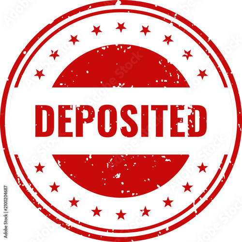Deposited stamp with stars red ink grunge effect for financial documents and legal approvals