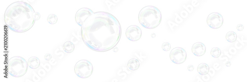 Bild auf Leinwand Floating transparent soap bubbles isolated on white background.