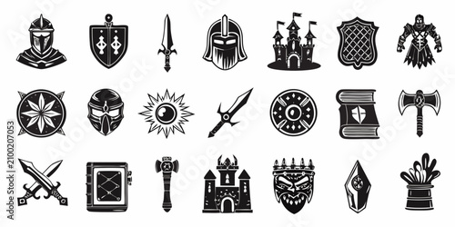 Photos Fantasy Rpg Icons Collection Monochrome Silhouette Style On White Background