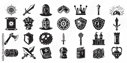 Photography Fantasy Rpg Icons Monochrome Silhouettes On White Background