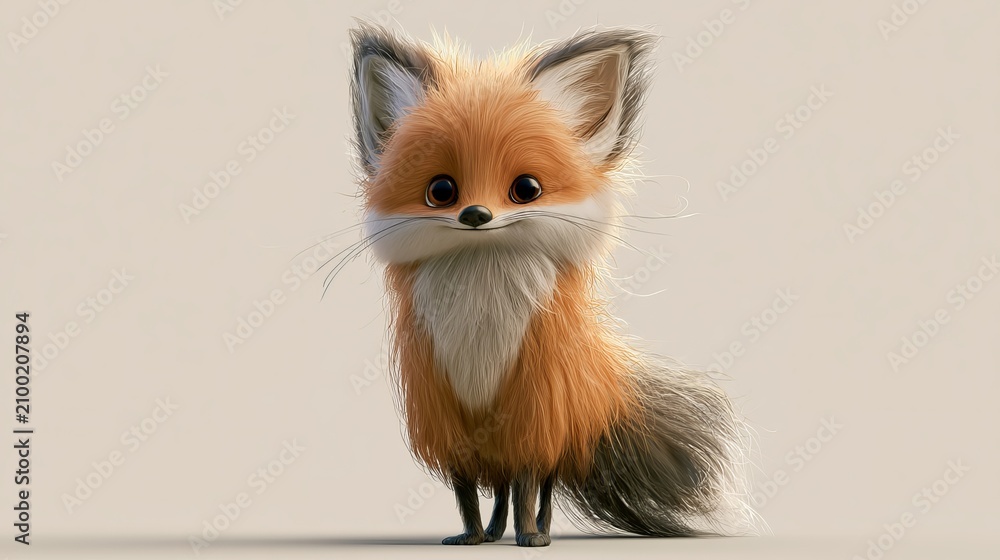 Fototapeta premium Furry fox stands alone on a plain background.