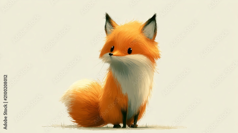 Fototapeta premium Furry fox stands alone on a plain background.
