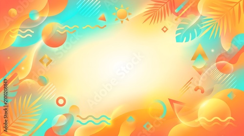 Abstract Summer Tropical Background with Bright Colorful Geometric Shapes and Copy Space
