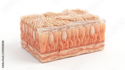 Ciliated epithelium tissue block showing a dense surface layer of fine cilia