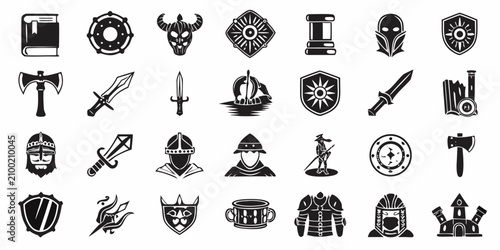 Bilde på lerret Fantasy Roleplaying Game Icons Black Silhouette Collection On White Background