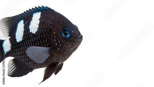 Obraz na płótnie Black and white damselfish swimming marine wildlife view isolated on transparent