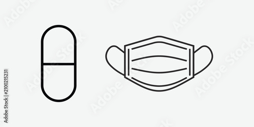 Medical pill and protective face mask icons Vector