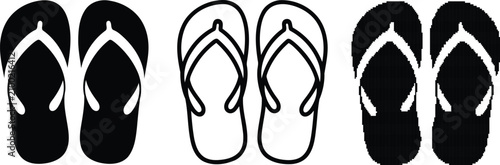 Foto Flip flop sandal icons in silhouette line and hand drawn vector styles